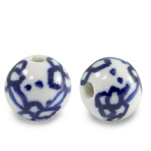 Kralen keramiek 11mm White-Delft blue