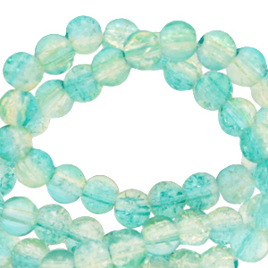 4 mm glaskralen crackle Bleached aqua blue