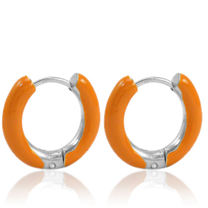 Roestvrij stalen (RVS) Stainless steel oorbellen creolen enamel 16mm Orange-silver