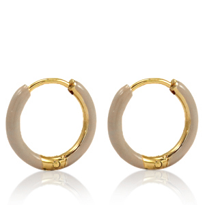 Roestvrij stalen (RVS) Stainless steel oorbellen creolen enamel 17mm Country beige-gold