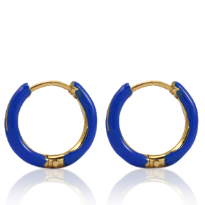 Roestvrij stalen (RVS) Stainless steel oorbellen creolen enamel 14mm Cobalt blue-gold