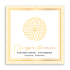 Sieraden kaartjes Birth flower November-Chrysant Sunshine yellow