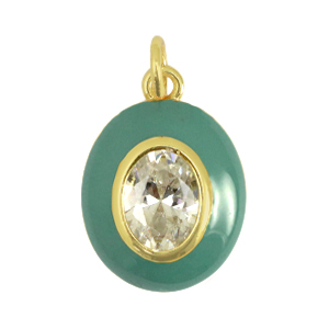 Brass TQ metaal bedels ovaal zirkonia Pastel green-gold