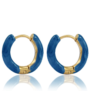 Roestvrij stalen (RVS) Stainless steel oorbellen creolen enamel 16mm Petrol blue-gold
