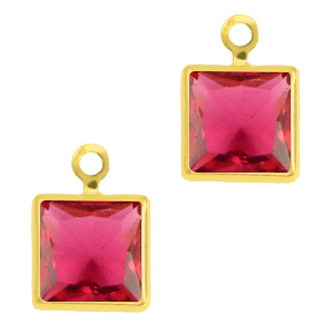 Hangers van crystal glas square Ruby pink-gold