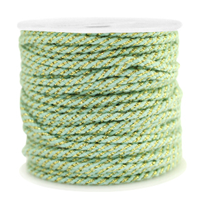 Macram&eacute; draad twisted 1.5mm Gold-soft mint green