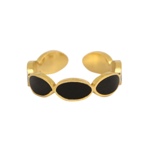 Roestvrij stalen (RVS) Stainless steel ringen enamel ovaal Black-gold