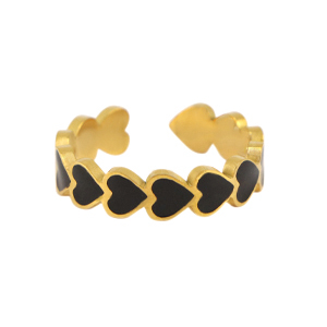 Roestvrij stalen (RVS) Stainless steel ringen enamel hart Black-gold