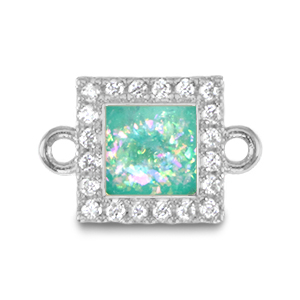 Brass TQ metaal bedels tussenstuk vierkant enamel Silver-turquoise blue