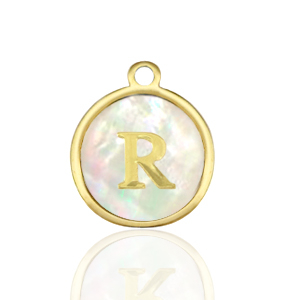 Roestvrij stalen (RVS) Stainless steel bedels 12mm shell initial R White (natuurlijke kleur)-gold