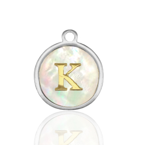 Roestvrij stalen (RVS) Stainless steel bedels 12mm shell initial K White (natuurlijke kleur)-silver