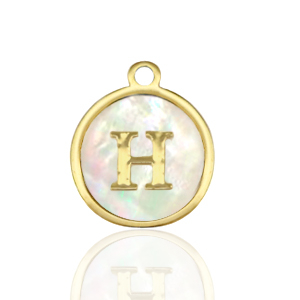 Roestvrij stalen (RVS) Stainless steel bedels 12mm shell initial H White (natuurlijke kleur)-gold