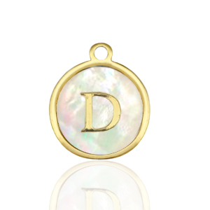 Roestvrij stalen (RVS) Stainless steel bedels 12mm shell initial D White (natuurlijke kleur)-gold