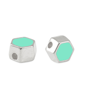 Kralen DQ metaal hexagon Antiek zilver-veraman blue (nikkelvrij)