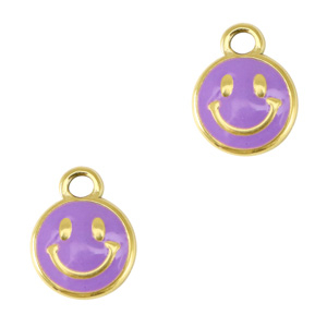 Roestvrij stalen (RVS) Stainless steel bedels smiley enamel Gold-purple