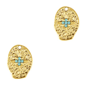 Roestvrij stalen (RVS) Stainless steel bedels irregular enamel kruis Gold-light blue