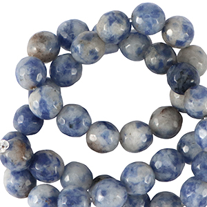 Natuursteen kralen sodaliet en microklien 6mm facet geslepen Dark blue-white