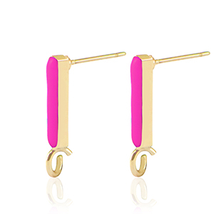 Onderdelen DQ metaal oorstekers bar Goud-neon fuchsia pink (nikkelvrij)