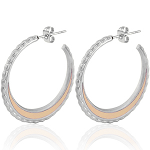 Roestvrij stalen (RVS) Stainless steel oorbellen creolen 30mm Silver-vintage pink