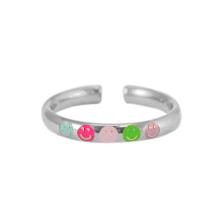 Roestvrij stalen (RVS) Stainless steel ringen enamel smiley Neon multicolour-silver