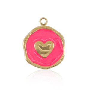 Roestvrij stalen (RVS) Stainless steel bedels heart Gold-neon pink