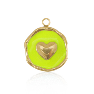 Roestvrij stalen (RVS) Stainless steel bedels heart Gold-neon yellow