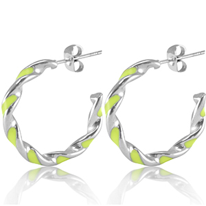 Roestvrij stalen (RVS) Stainless steel oorbellen Neon lime green-silver