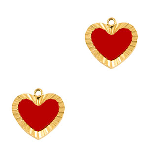 Roestvrij stalen (RVS) Stainless steel bedels hart Gold-red