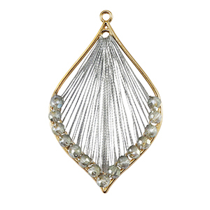 Gehaakte hanger met macram&eacute; draad en facetkraaltjes druppel Gold-metallic grey