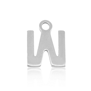 Roestvrij stalen (RVS) Stainless steel bedels initial W Silver