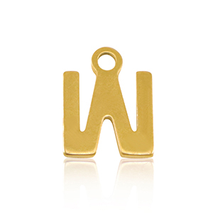 Roestvrij stalen (RVS) Stainless steel bedels initial W Gold
