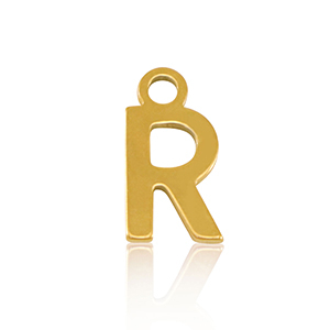 Roestvrij stalen (RVS) Stainless steel bedels initial R Gold