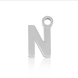 Roestvrij stalen (RVS) Stainless steel bedels initial N Silver