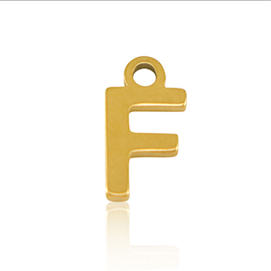 Roestvrij stalen (RVS) Stainless steel bedels initial F Gold