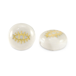 Glaskralen rondellen shell look eye White-gold