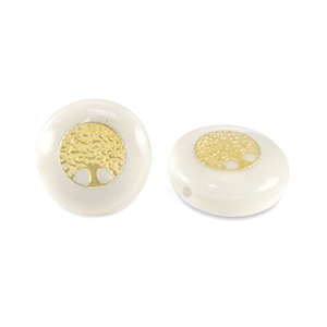 Glaskralen rondellen shell look tree of life White-gold