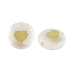 Glaskralen rondellen shell look heart White-gold