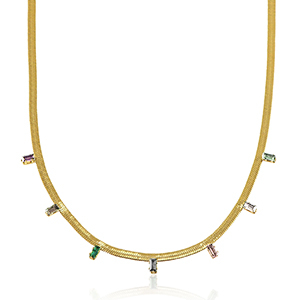 Roestvrij stalen (RVS) Stainless steel snake kettingen crystal Gold-multicolour