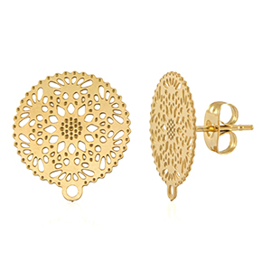 Roestvrij stalen (RVS) Stainless steel onderdelen oorbellen / oorstekers 15mm met oogje Gold