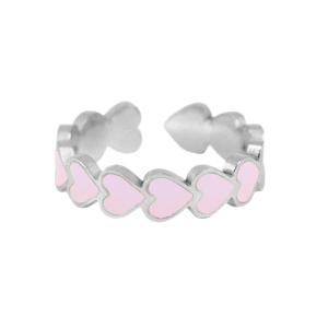 Roestvrij stalen (RVS) Stainless steel ringen enamel hart Pink-silver