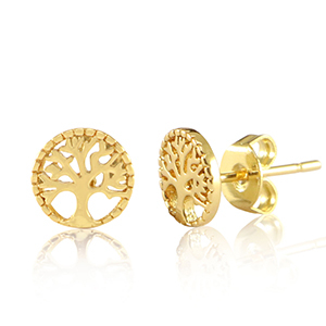 Brass TQ metaal oorbellen / oorstekers levensboom Gold