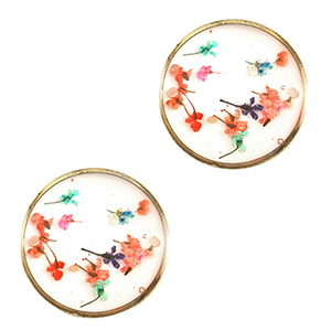 Tussenstukken met gedroogde bloemetjes 20mm Gold-pink yellow green