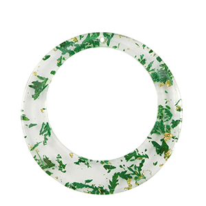 Resin hangers met gedroogde bloemetjes 39mm Green-gold