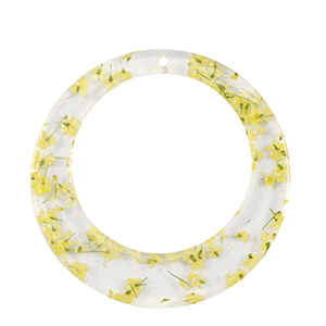 Resin hangers met gedroogde bloemetjes 39mm Yellow