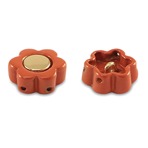 Tile beads bloem Coral red-gold