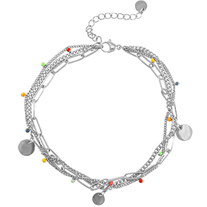 Roestvrij stalen (RVS) Stainless steel enkelbandjes coins Silver-multicolour