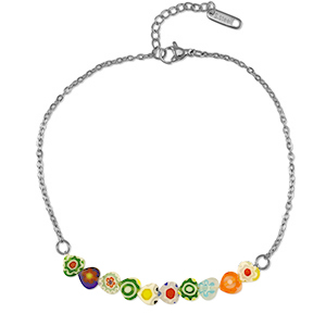 Roestvrij stalen (RVS) Stainless steel enkelbandjes millefiori Silver-multicolour