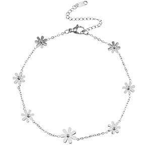 Roestvrij stalen (RVS) Stainless steel enkelbandjes flowers Silver