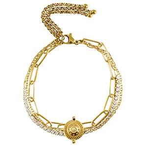 Roestvrij stalen (RVS) Stainless steel armbanden triple layer & strass Gold