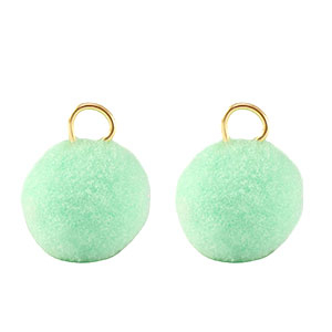 Pompom bedels met oog 10mm Gold-mint green